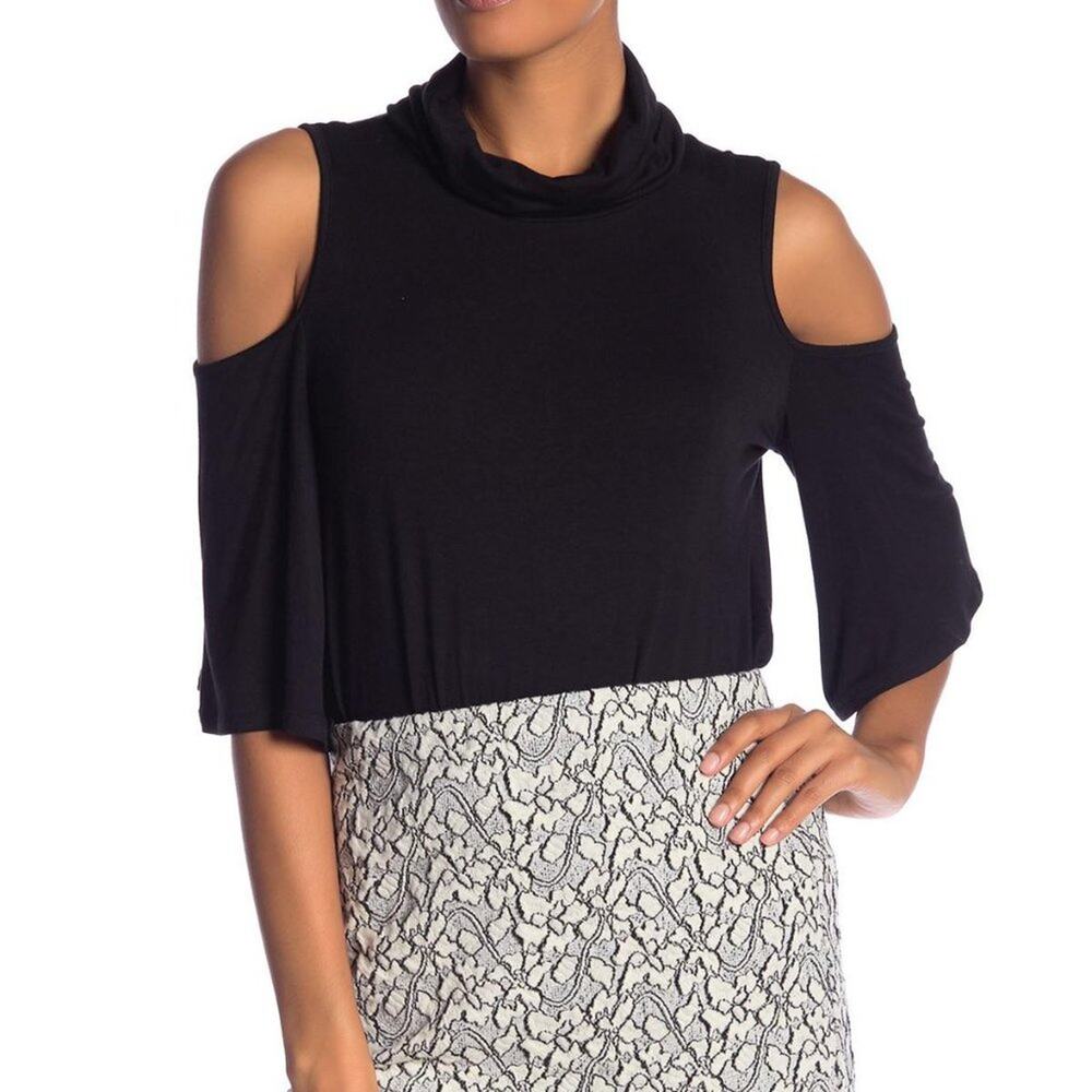CATHERINE MALANDRINO Cold Shoulder Cowl Neck Top XS NWT Black Solid Casual Chic